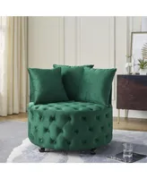 Simplie Fun Velvet Swivel Chair with Tufted Design, Wheels, 3 Pillows