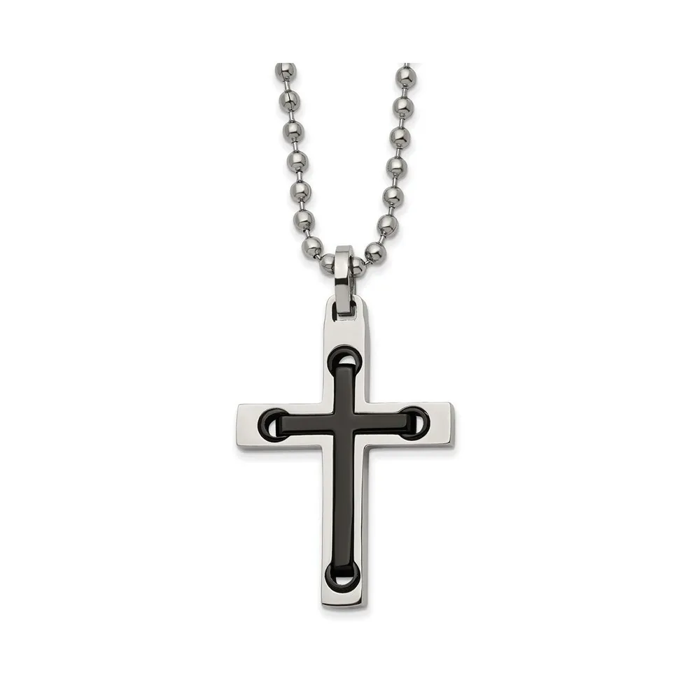 Chisel Black Ip-plated Center Cross Pendant Ball Chain Necklace