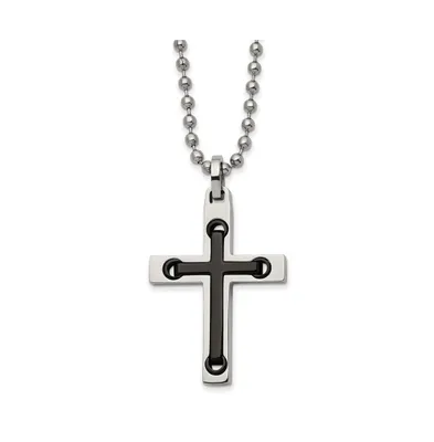 Chisel Black Ip-plated Center Cross Pendant Ball Chain Necklace