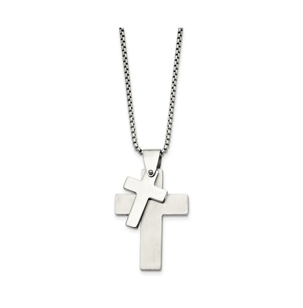Chisel Brushed Double Cross Pendant Box Chain Necklace