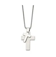 Chisel Brushed Double Cross Pendant Box Chain Necklace