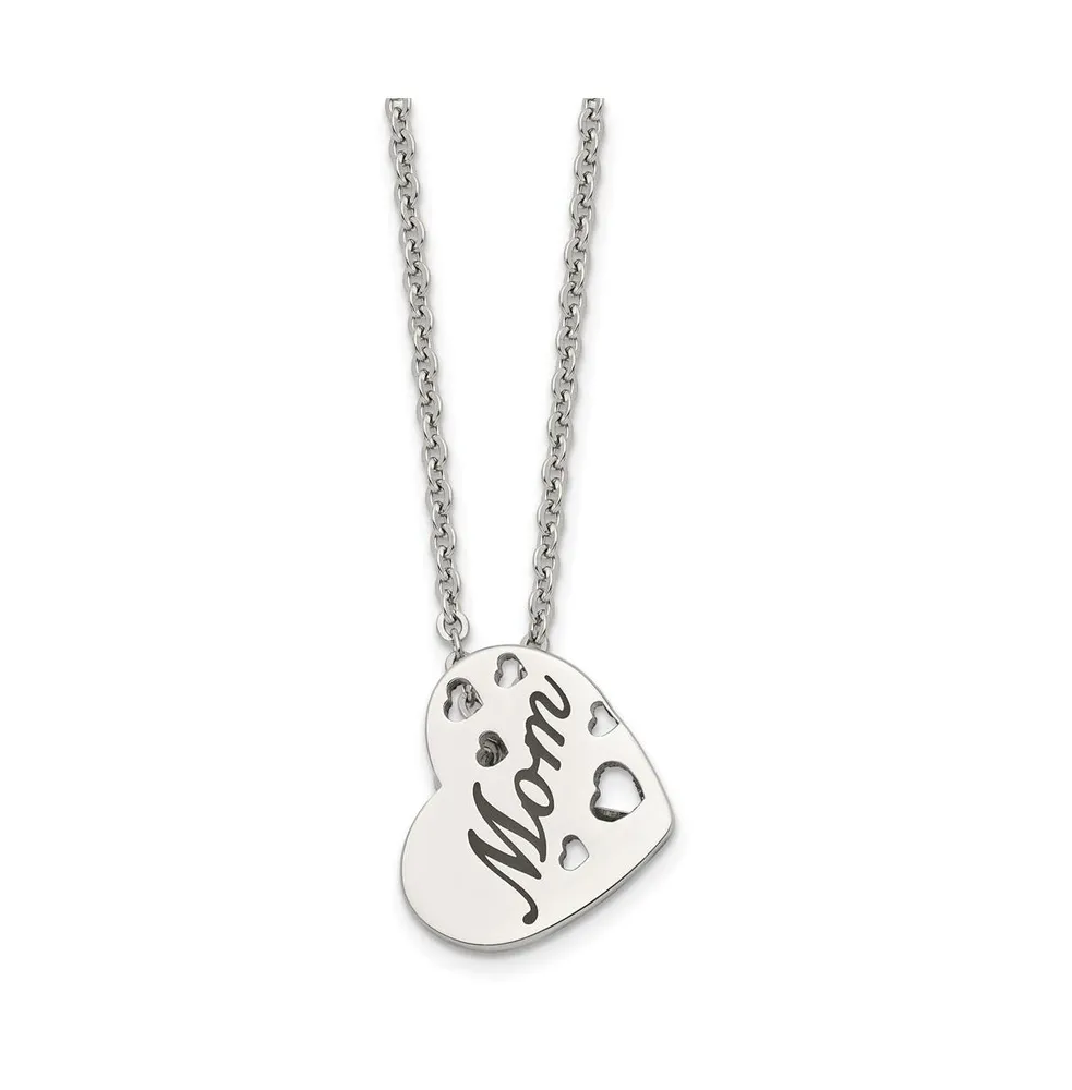 Chisel Polished Enameled Mom Heart Pendant on a Cable Chain Necklace