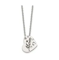 Chisel Polished Enameled Mom Heart Pendant on a Cable Chain Necklace