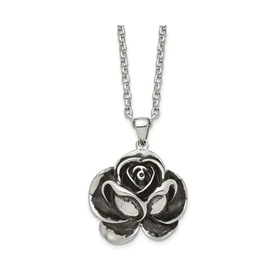 Chisel Antiqued and Polished Flower Pendant on a Cable Chain Necklace