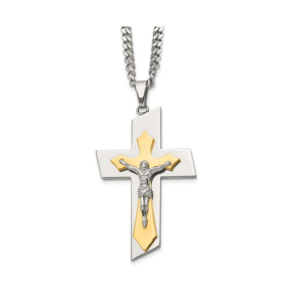 Chisel Brushed Yellow Ip-plated Crucifix Curb Chain Necklace