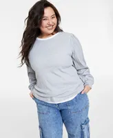 On 34th Plus Pointelle-Rib Long-Sleeve Top, Created for Macy's