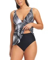 Beyond Control Womens Giving Attitude Tropical Print Tankini Top High Waist Bottoms