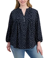 Tommy Hilfiger Plus Dot Print Pintuck 3/4-Sleeve Top