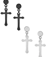 Blackjack 2-Pc. Set Men's Cross Chain Drop Earrings in Stainless Steel & Black Ion-Plated Stainless Steel