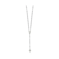 Sterling Silver Rhodium-plated Beaded Rosary Pendant Necklace 27"