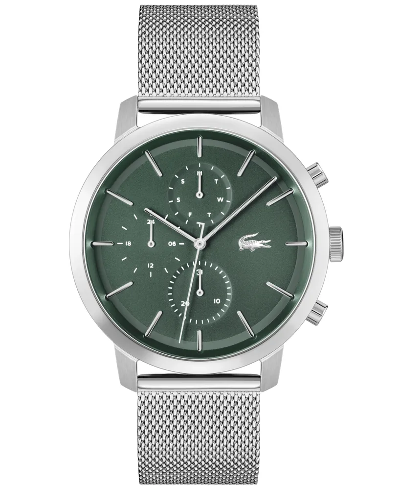 Lacoste Men's Replay Multifunction Silver-tone Stainless Steel Mesh Bracelet Watch 44mm