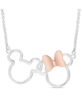 Disney Mickey and Minnie Mouse Jewelry for Women, Silver Flash Plated Interlocking Pendant Necklace, 18"
