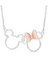 Disney Mickey and Minnie Mouse Jewelry for Women, Silver Flash Plated Interlocking Pendant Necklace, 18"