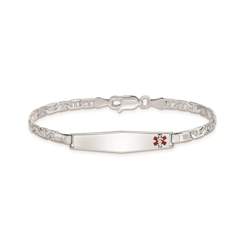 Sterling Silver Rhodium-plated Medical Id Bracelet w/Anchor