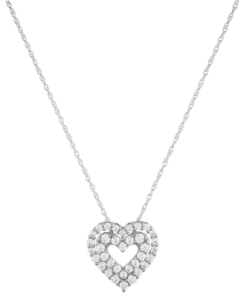 Diamond Double Heart Pendant Necklace (1/2 ct. t.w.) in 14k White Gold, 16" + 2" extender