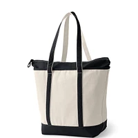 Lands' End Natural 5 Pocket Zip Top Long Handle Canvas Tote Bag