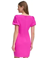 Dkny Petite Puff-Sleeve Side-Ruched Dress