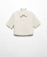 Mango Women's Linen-Blend Short-Sleeve Shirt