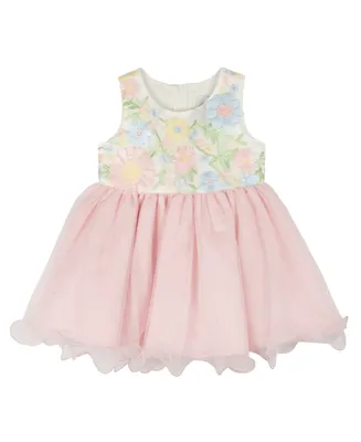 Rare Editions Baby Girls Sleeveless 3D and Embroidered Floral Social Dress
