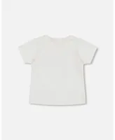 Boy Organic Cotton T-Shirt With Print Off White
