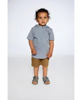 Boy Hooded T-Shirt With Crocodile Print Blue And Rust Stripe