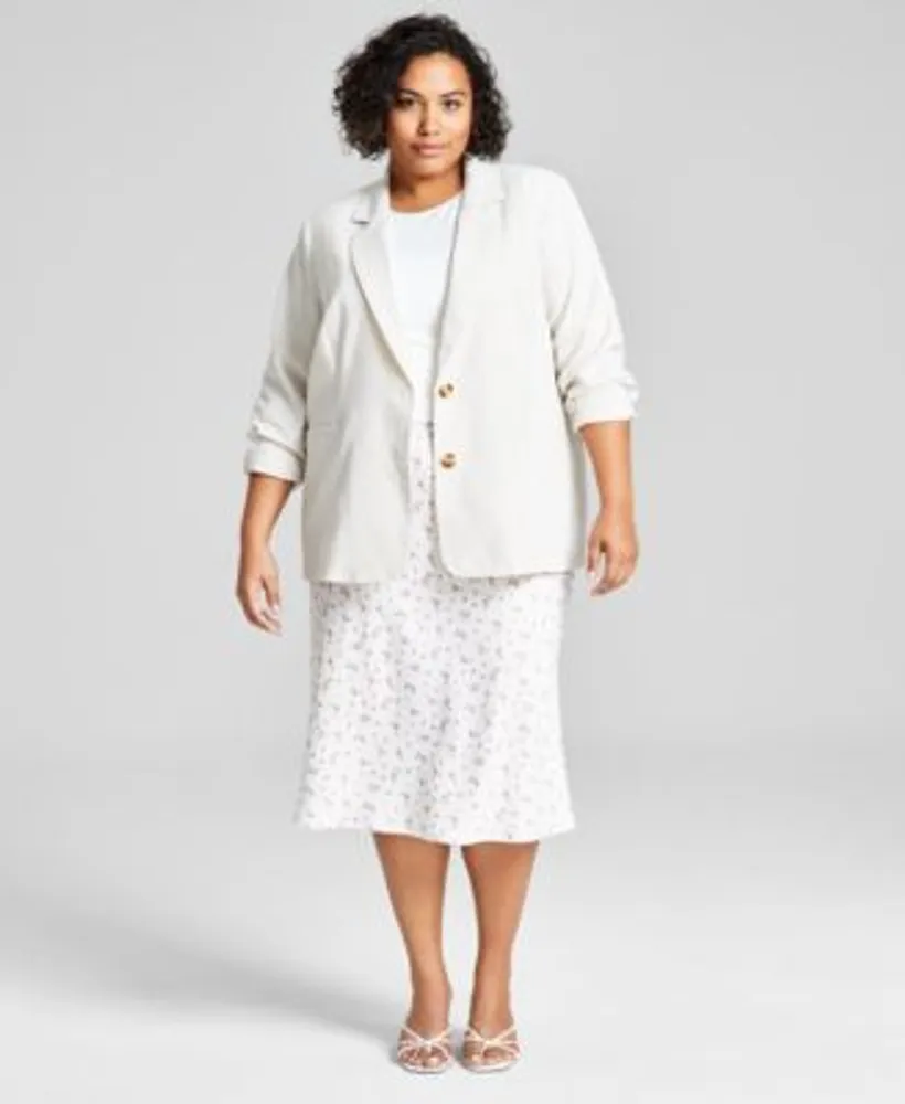 Now This Trendy Plus Size Blazer Second Skin Muscle T Shirt Floral Print Midi Skirt