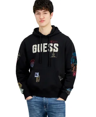 Guess Men's World Stamp Printed Pullover Logo Hoodie