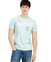 Guess Men's World Stamps Logo Graphic Crewneck T-Shirt