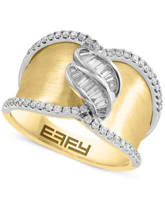 Effy Diamond Baguette & Round Wide Statement Ring (3/8 ct. t.w.) in 14k Two-Tone Gold