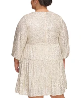 Eliza J Plus Sequined Long-Sleeve Tiered Dress