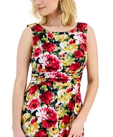 Connected Petite Floral-Print Ruched Midi Dress