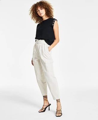 Bar Iii Petite D-Ring-Belt High-Rise Cargo Pants, Created for Macy's