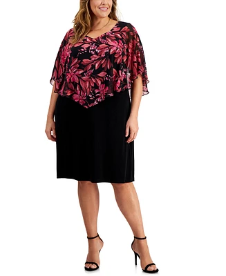 Connected Plus Size Cape-Overlay Sheath Dress