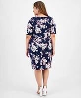 Connected Plus Floral-Print Faux-Wrap Dress