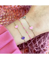 The Lovery Mother of Pearl and Bubblegum Pink Mixed Heart Station Bracelet 14K Gold