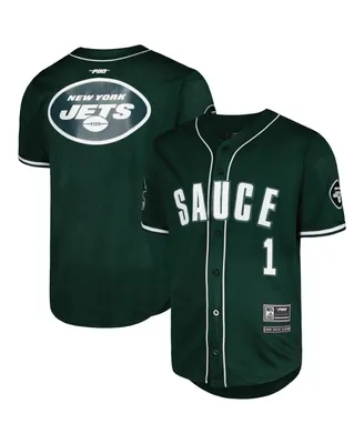 Men's Pro Standard Ahmad Sauce Gardner Green New York Jets Mesh Baseball Button-Up T-shirt