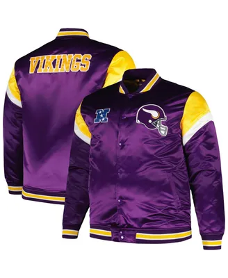Men's Mitchell & Ness Purple Distressed Minnesota Vikings Big and Tall Satin Full-Snap Jacket