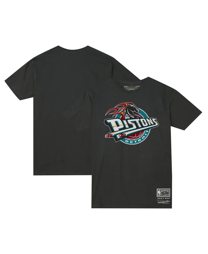 Men's and Women's Mitchell & Ness Black Detroit Pistons Hardwood Classics Mvp Throwback Logo T-shirt