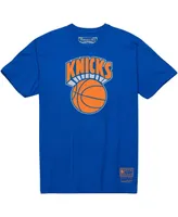 Men's and Women's Mitchell & Ness Blue New York Knicks Hardwood Classics Mvp Throwback Logo T-shirt