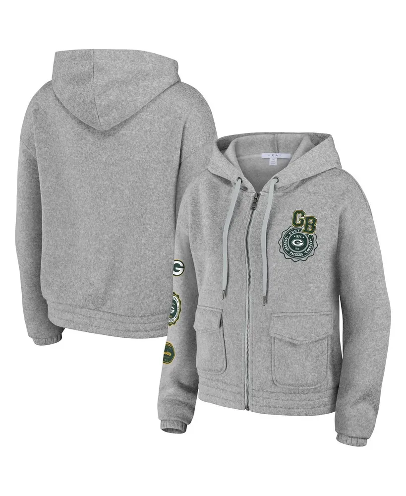 Women's Wear by Erin Andrews Heather Gray Green Bay Packers Full-Zip Hoodie