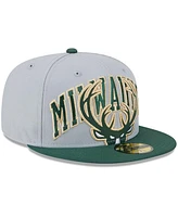 Men's New Era Gray, Hunter Green Milwaukee Bucks Tip-Off Two-Tone 59FIFTY Fitted Hat
