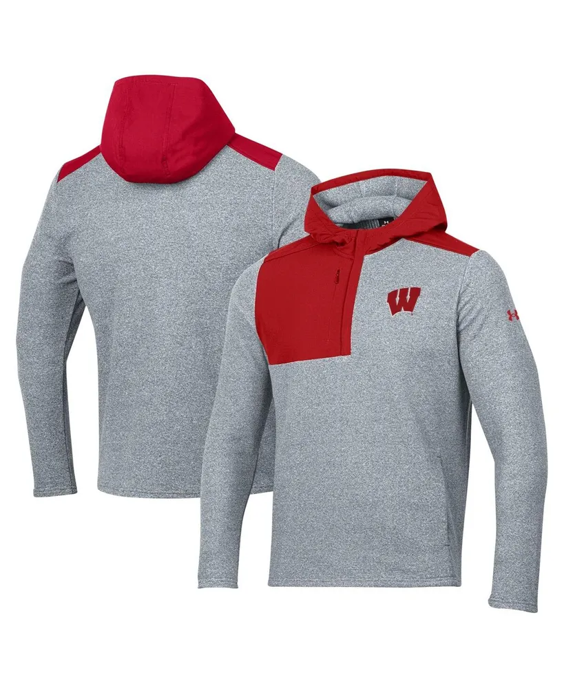 Men's Under Armour Gray Wisconsin Badgers Survivor Fleece Hoodie Quarter-Zip Jacket