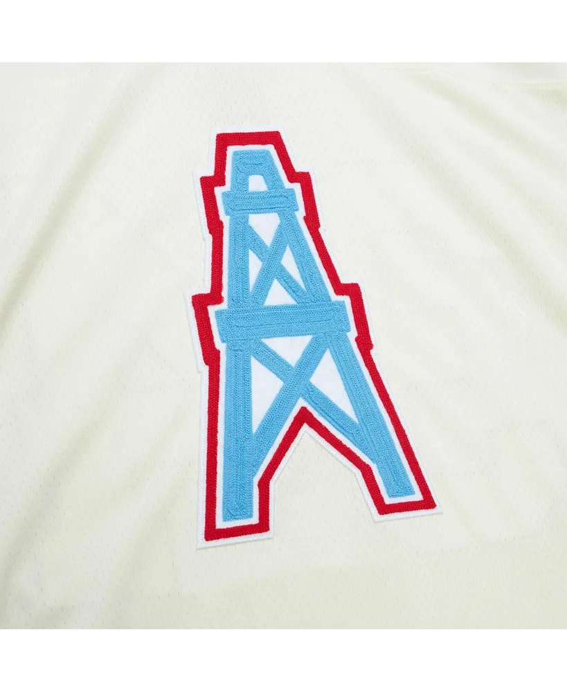 Men's Mitchell & Ness Earl Campbell Cream Houston Oilers Chainstitch Legacy Jersey