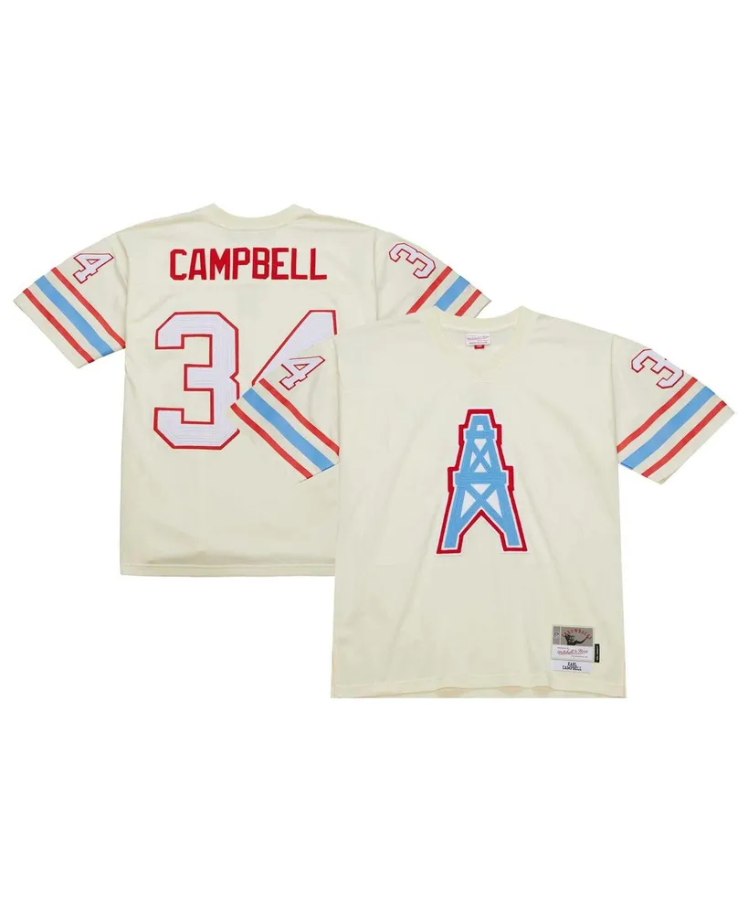 Men's Mitchell & Ness Earl Campbell Cream Houston Oilers Chainstitch Legacy Jersey