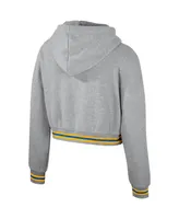 Women's The Wild Collective Heather Gray Distressed Ucla Bruins Cropped Shimmer Pullover Hoodie