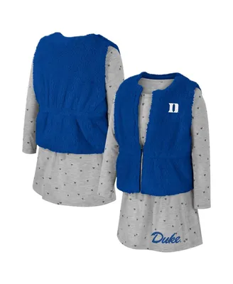 Girls Toddler Colosseum Royal Duke Blue Devils Meowing Vest and Dress Set