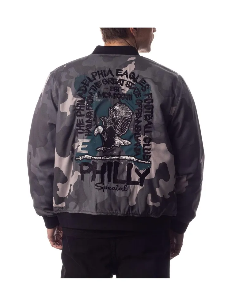 Men's and Women's The Wild Collective Gray Distressed Philadelphia Eagles Camo Bomber Jacket