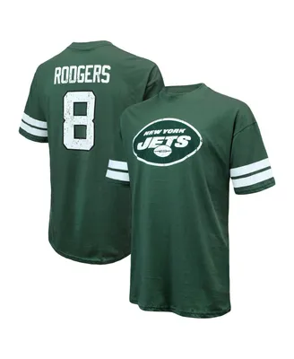 Men's Majestic Threads Aaron Rodgers Green Distressed New York Jets Name and Number Oversize Fit T-shirt