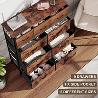 Inolait 9 Drawers Fabric Dresser Chest Closet Storage Organizer with Side Pockets and Hooks for Bedroom