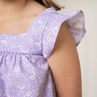 Hope & Henry Girls' Flutter Sleeve Faux Top Pull-On Linen Romper, Kids
